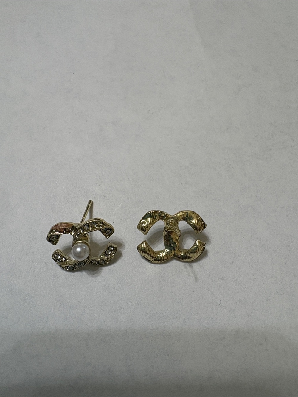 Gold-Tone Interlocking CC Stud Earrings with Pearl Accent